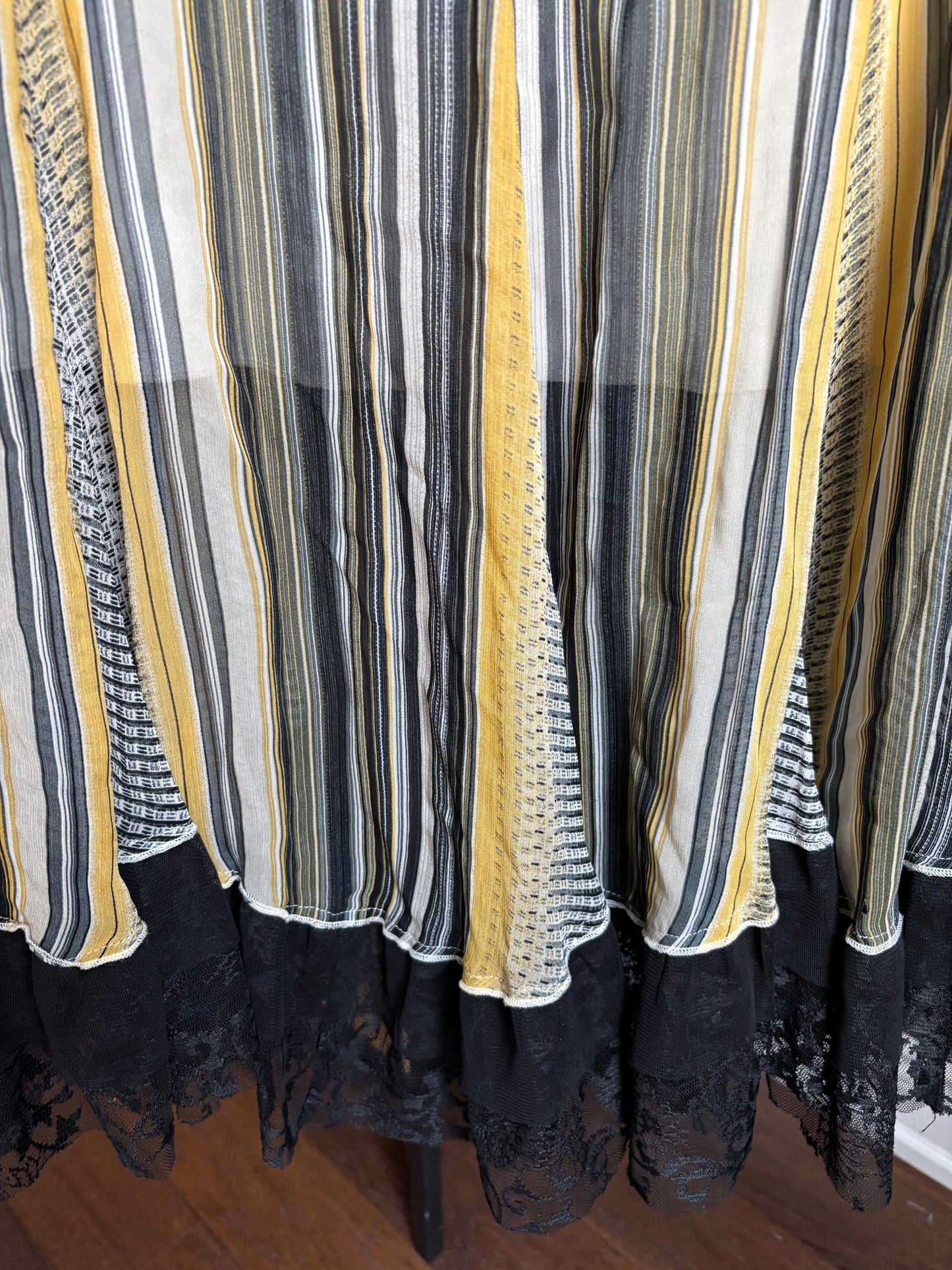 Long Vintage Striped Skirt With Lace Size 40