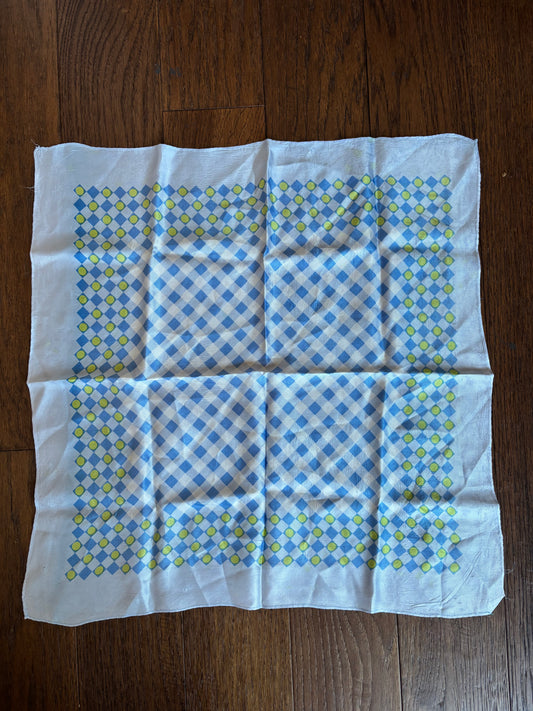 Vintage Blue Gingham Print Satin Square Scarf