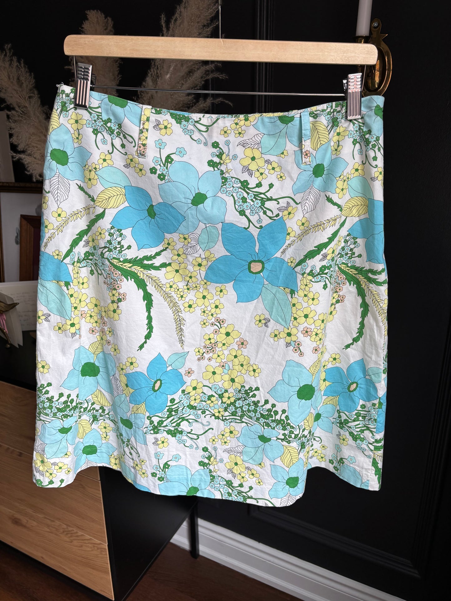 Retro Floral Print Midi Skirt Size 12