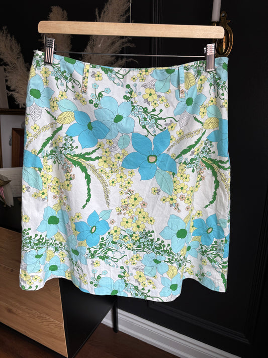 Retro Floral Print Midi Skirt Size 12