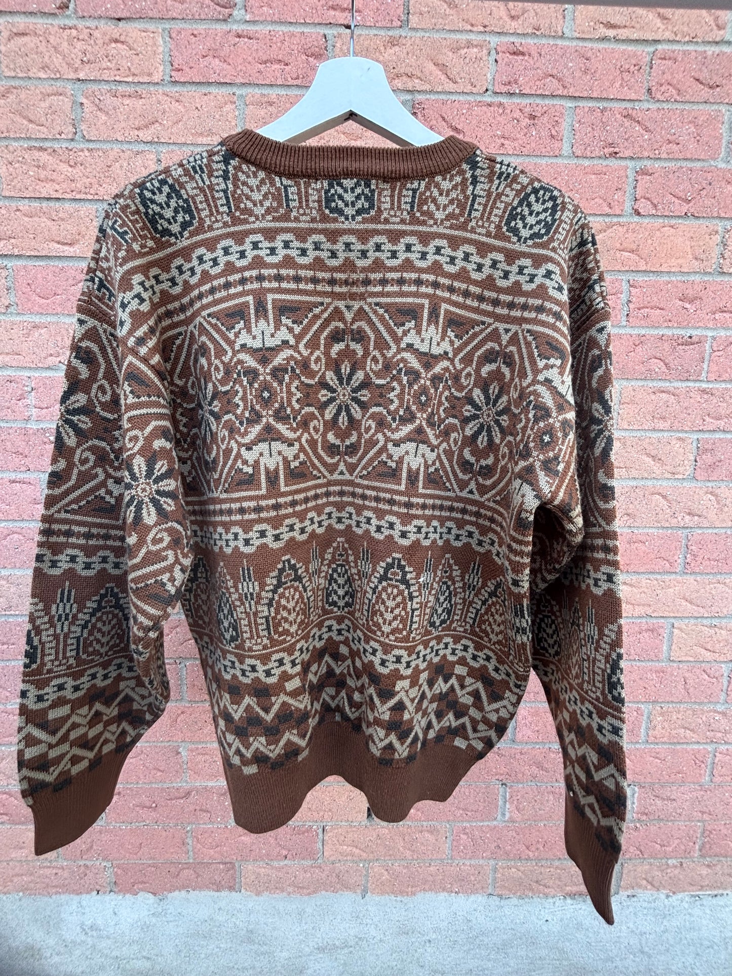Brown Print Knit Sweater Size Medium
