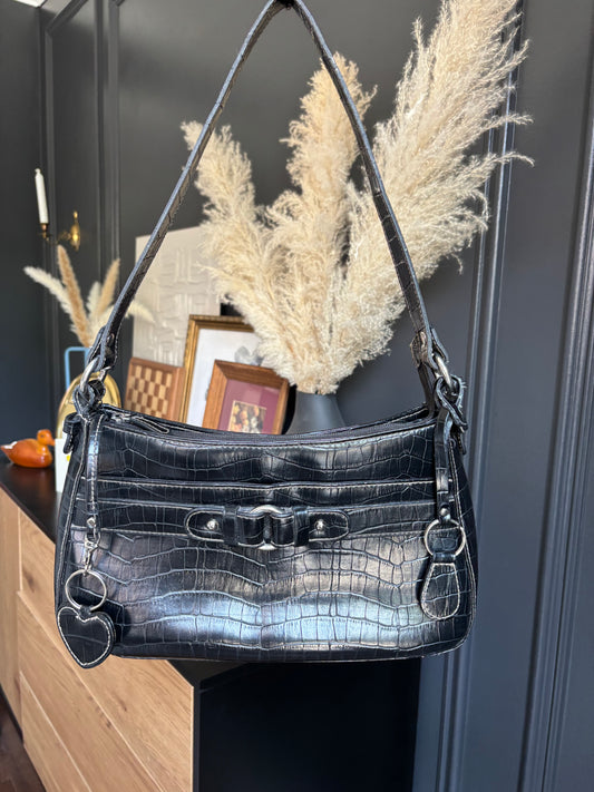 90's Black Croc Shoulder Bag