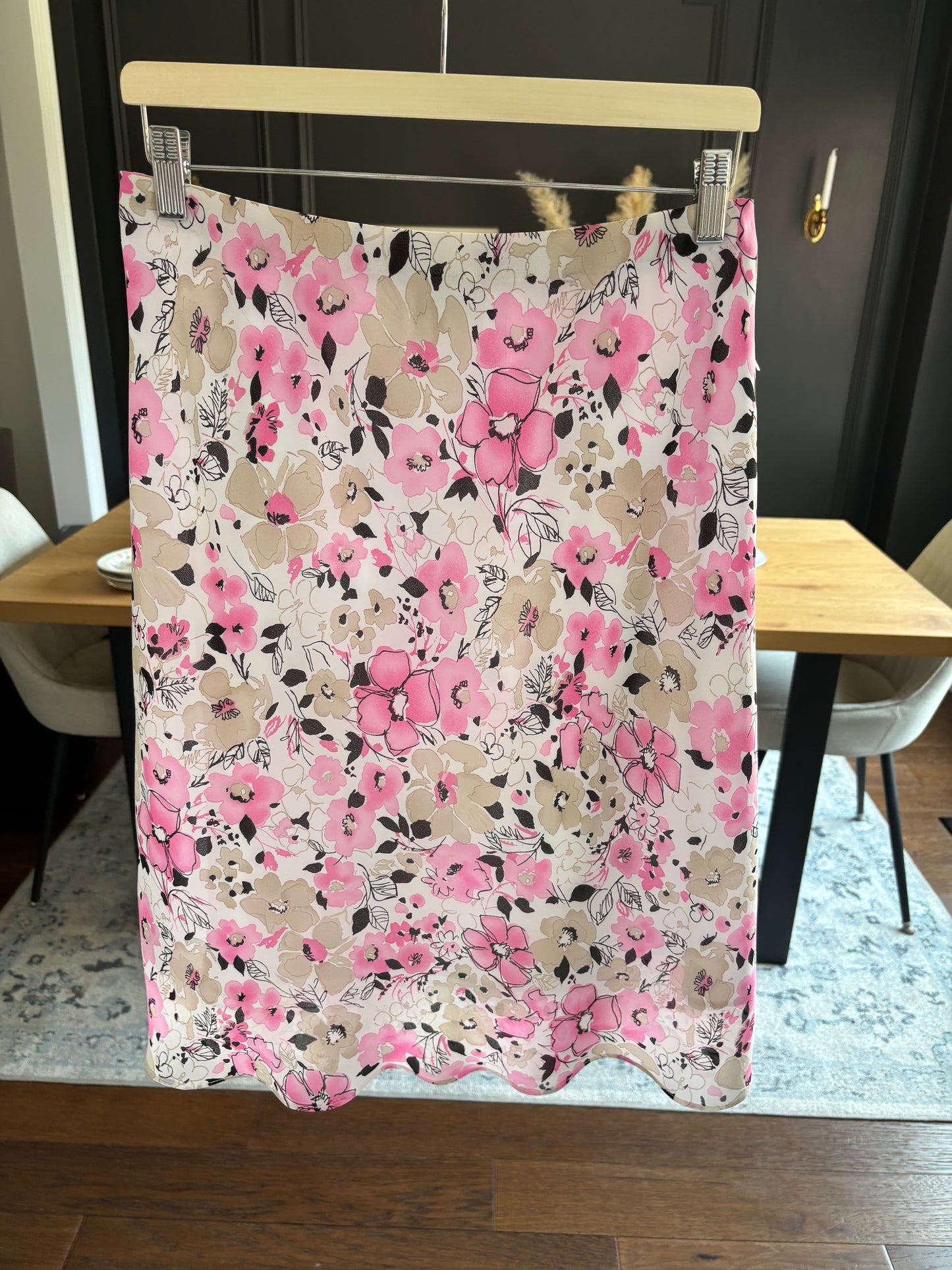 Pink Floral Midi Skirt Size 12