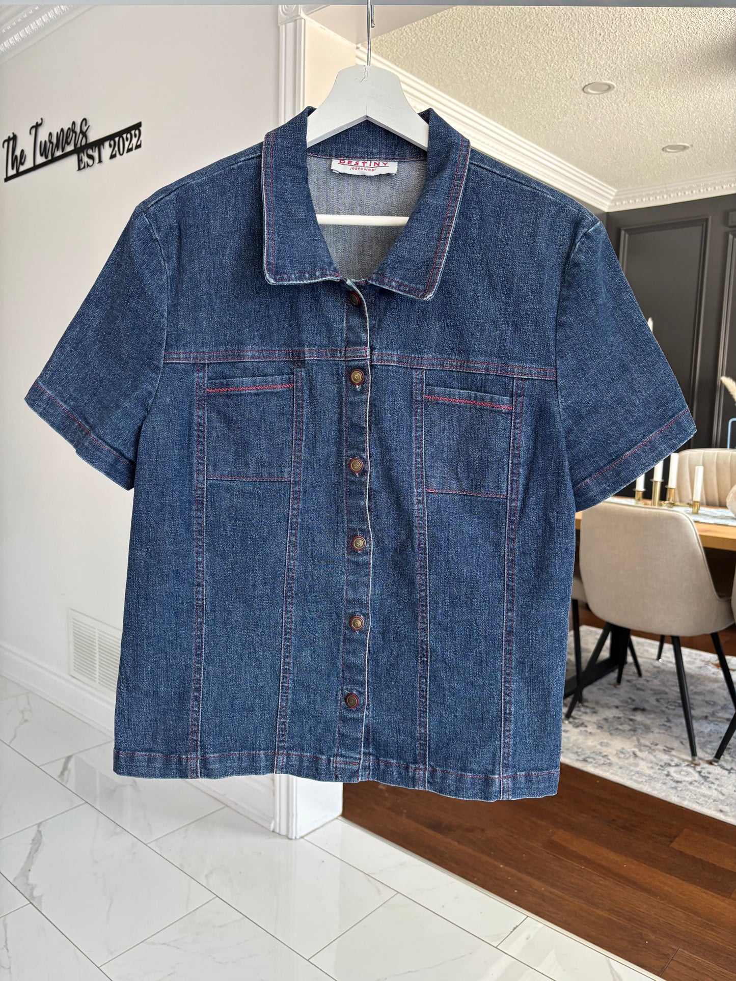 Short Sleeve Denim Shirt Size L