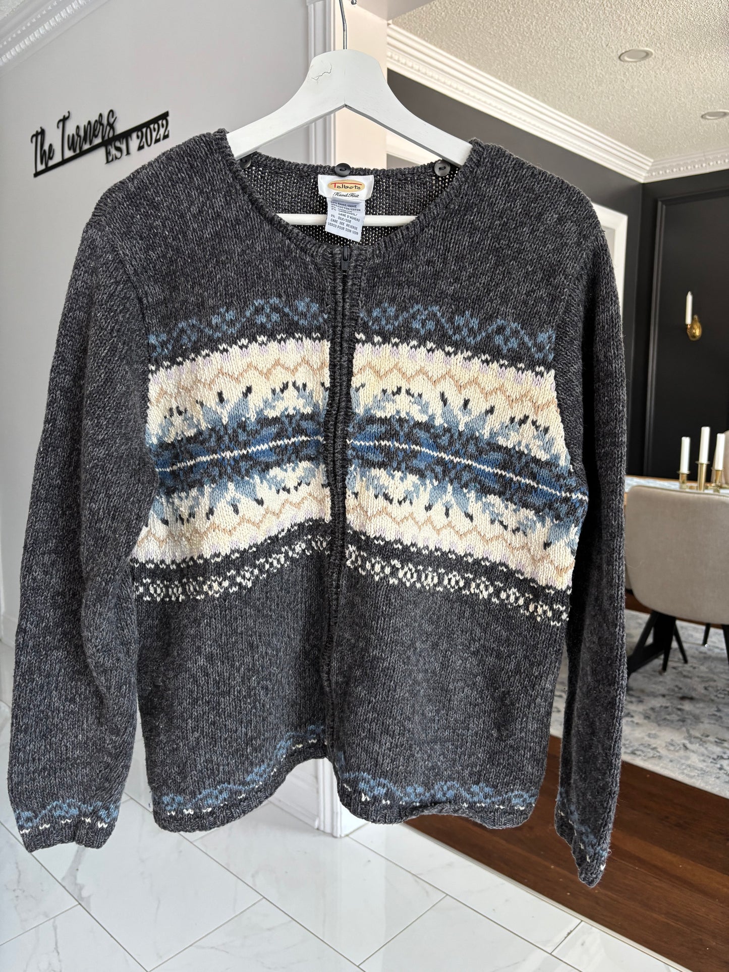 Grey Handknit Zip Cardi Size L