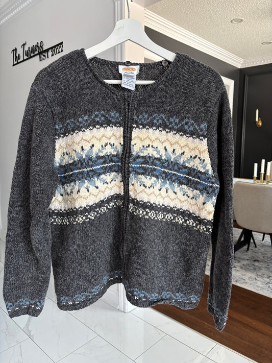 Grey Handknit Zip Cardi Size L