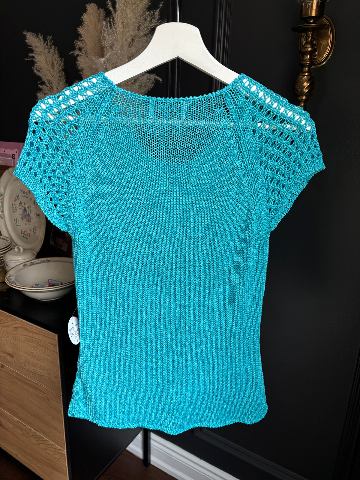Vintage Aqua Blue Valenti Knit Top Size M