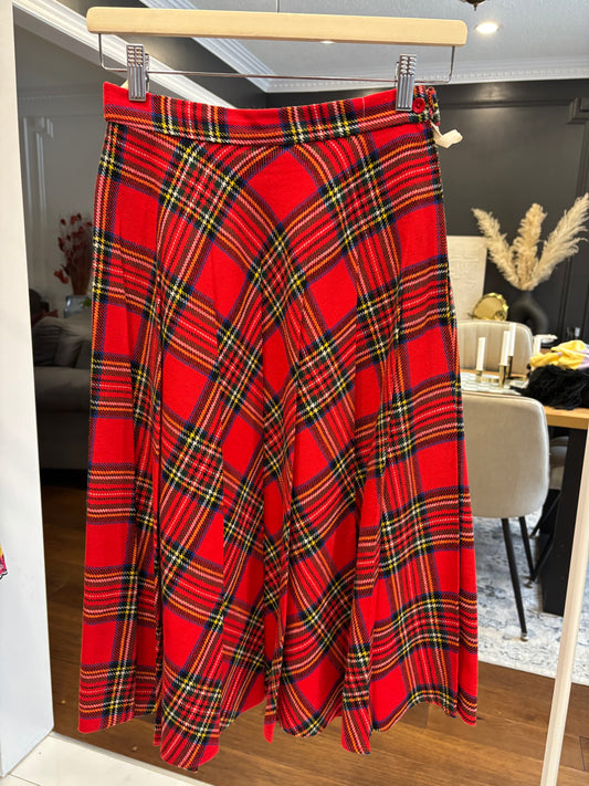 Vintage Pleated Plaid Midi Skirt Size 0