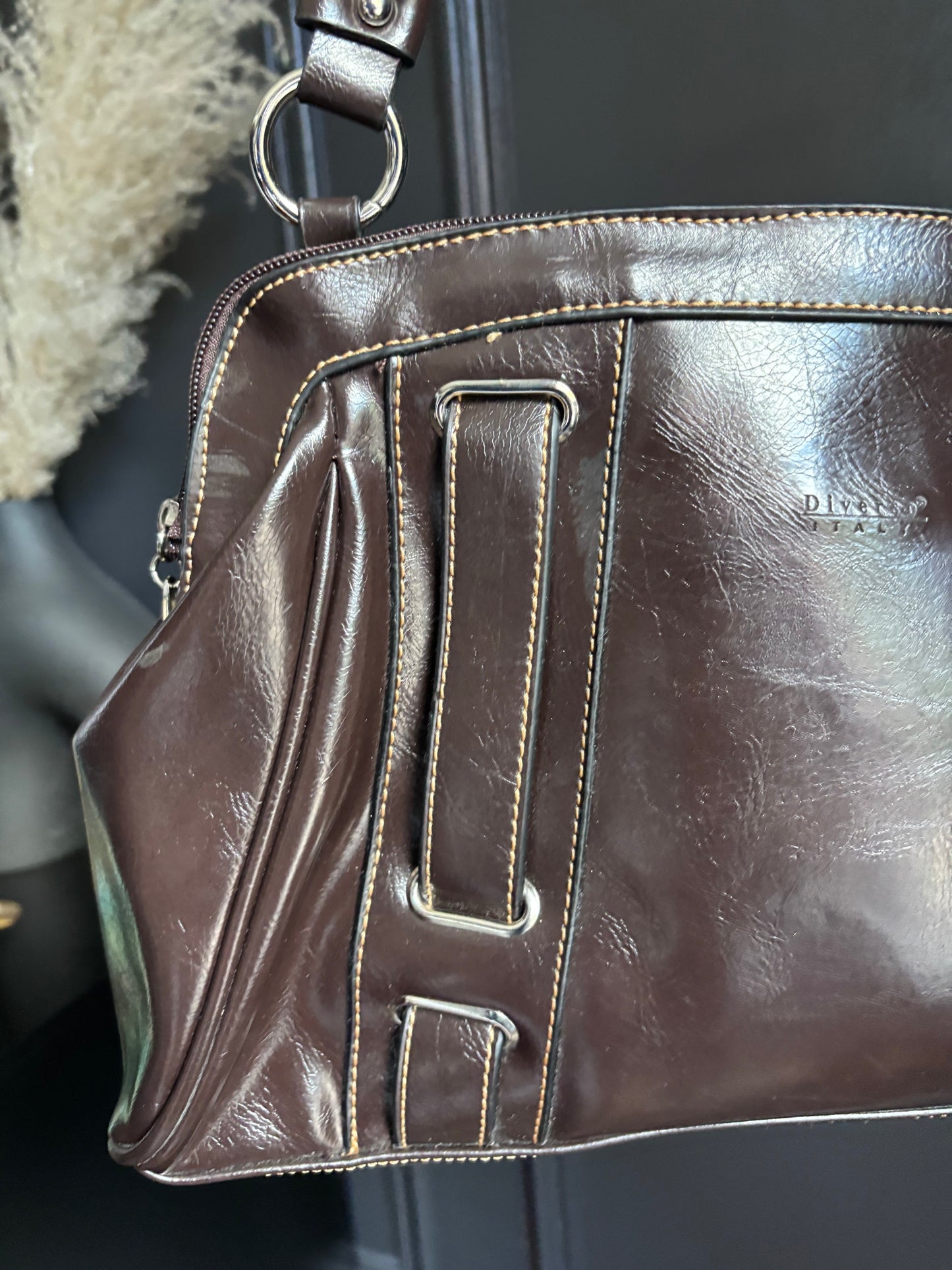 Brown Stitched Detail Shoulder Bag