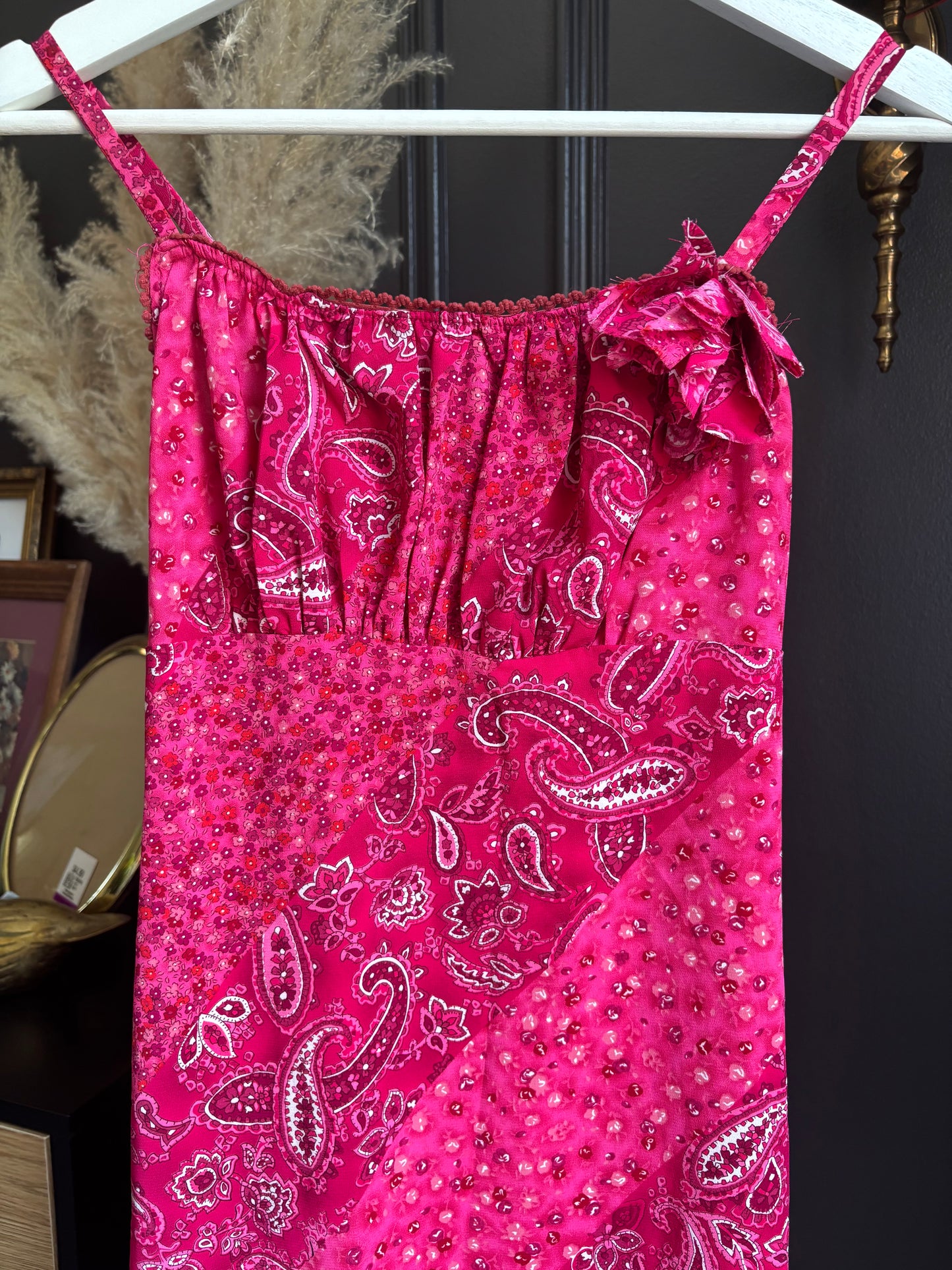 Retro Paisley Print Pink Dress Size XS