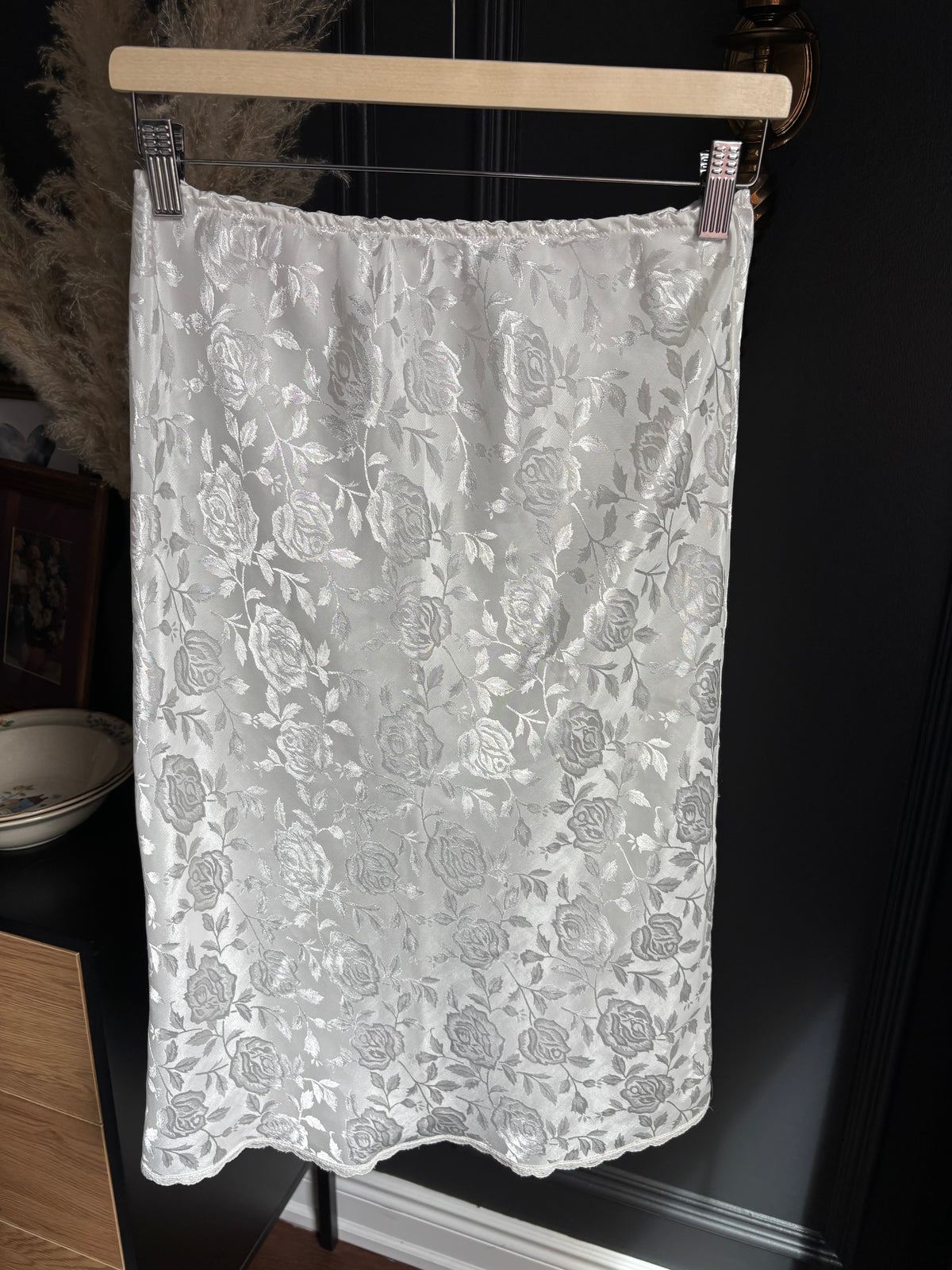 Canadian Made Vintage White Rose Lingerie Slip Skirt Size S