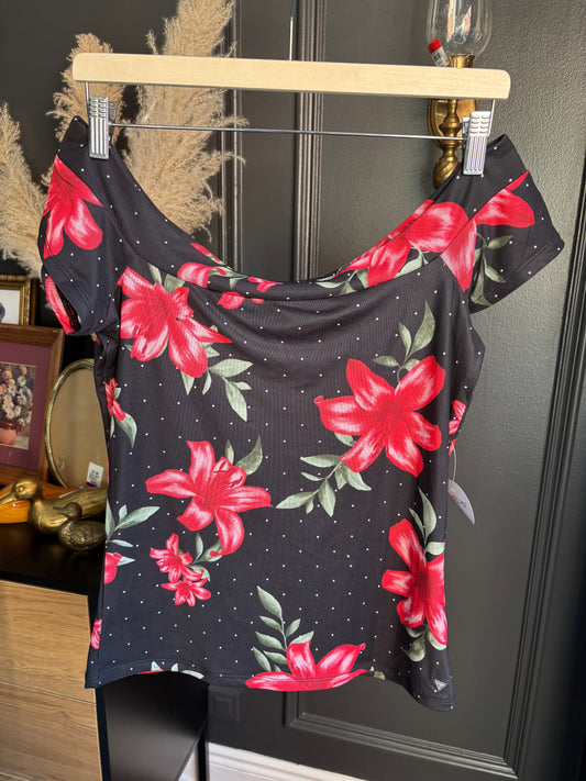 Guess Floral And Dot Off the Shoulder Top Size L