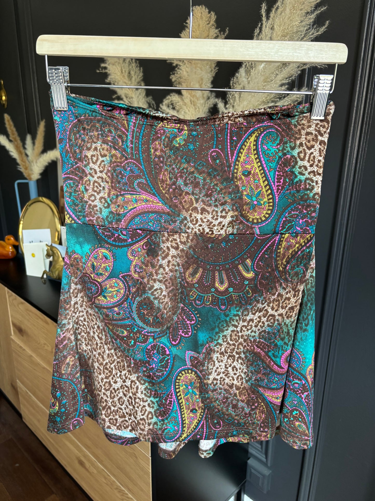 Y2K Cheeta Paisley Print Tube Top Size S