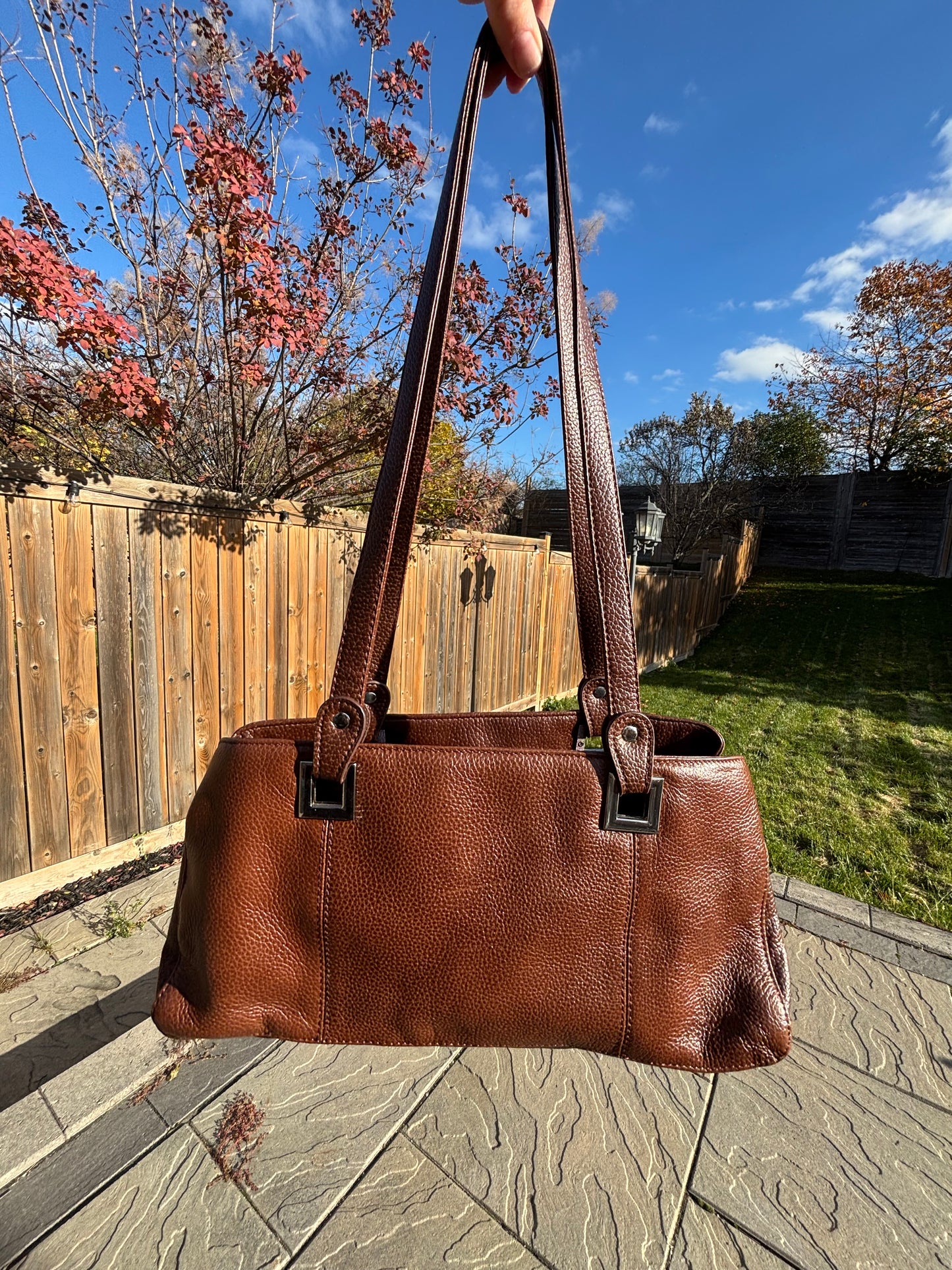Brown Faux Leather Shoulder Bag