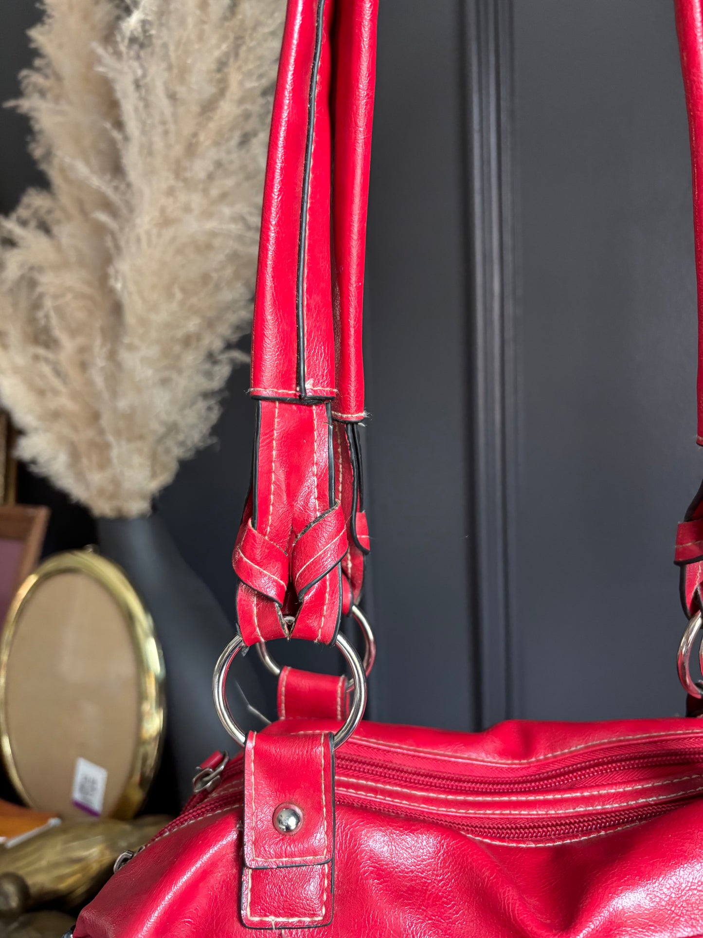 Red Shoulder Bag With White Stitch