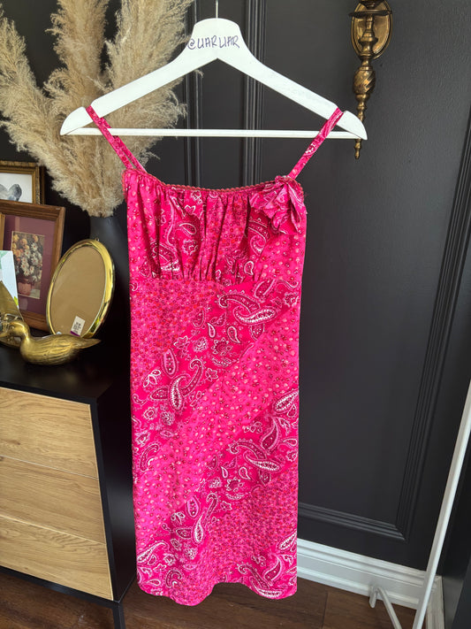 Retro Paisley Print Pink Dress Size XS