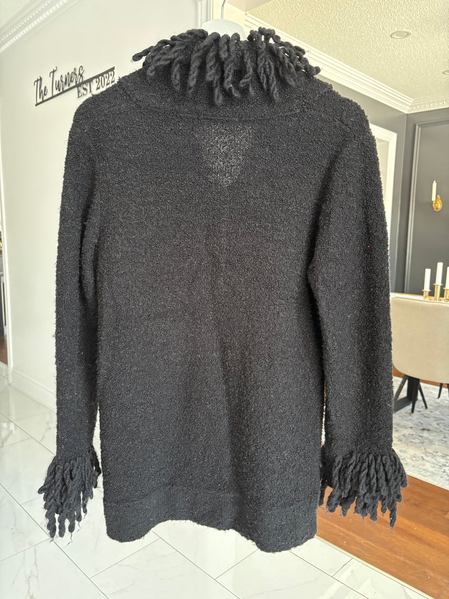 Black Knit Fringe Trim Cardi Size M