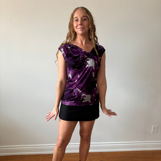 Purple & Grey Asymmetrical Floral Top