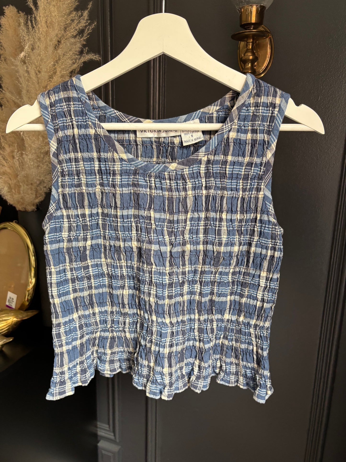 Vintage Plaid Crinkle Crop Tank Size S