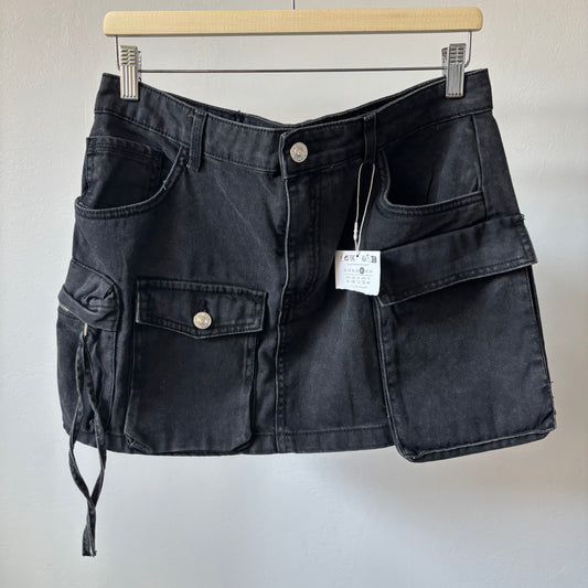 Black Denim Cargo Mini Skirt