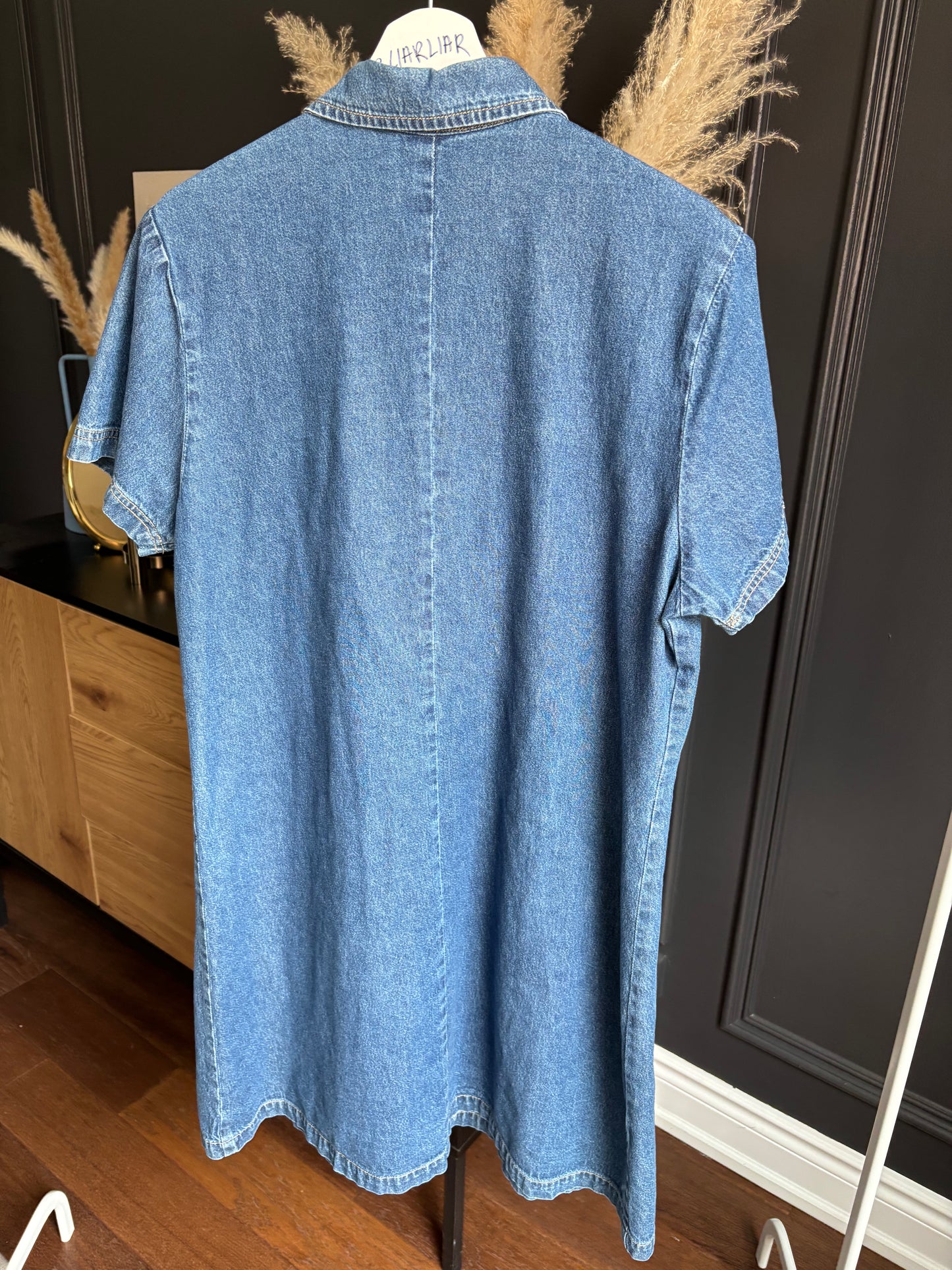 Short Sleeved Denim Button Down Dress Size L