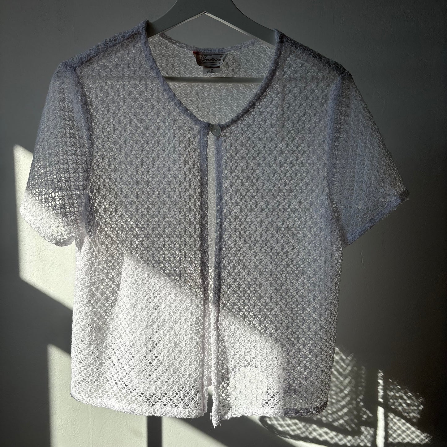 White Vintage Crochet Short Sleeved Cardigan