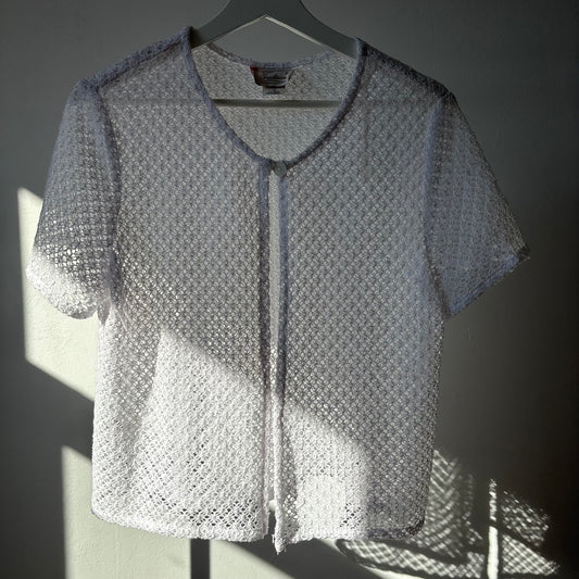 White Vintage Crochet Short Sleeved Cardigan