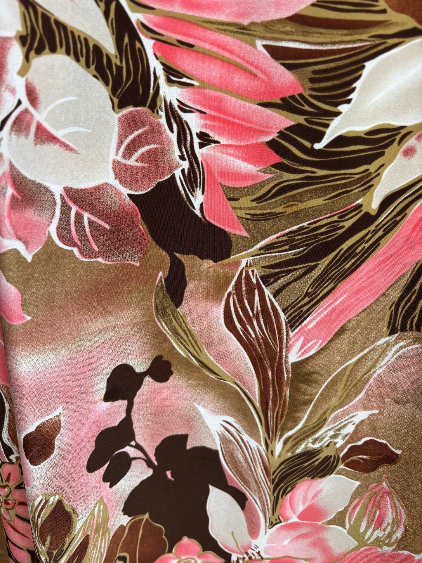 Vintage Brown and Pink Print Maxi Dress Size 14