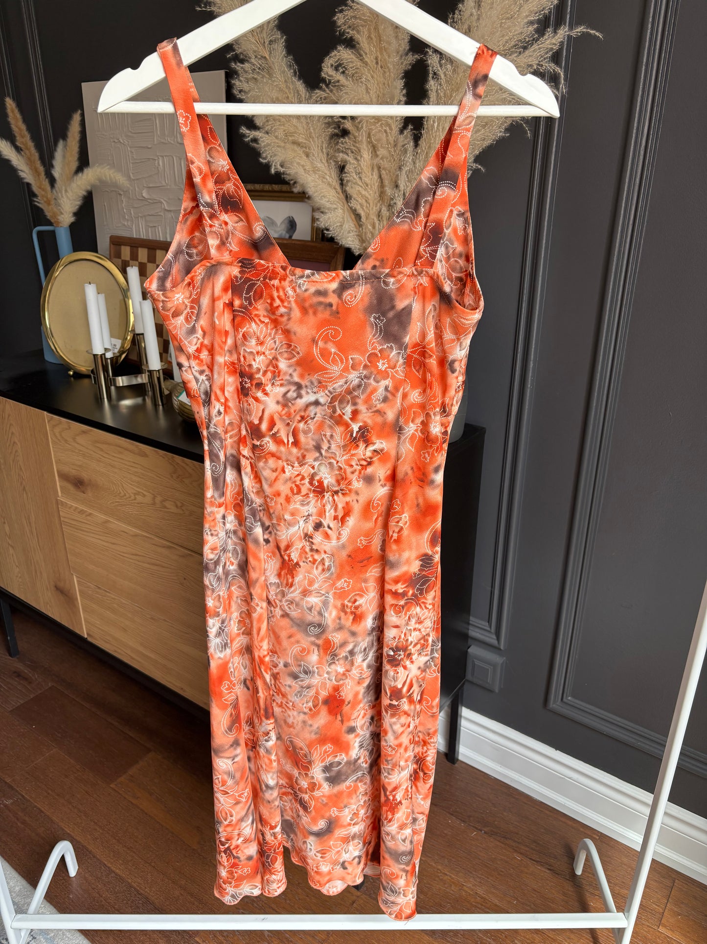 90's Orange Print Dress Size M