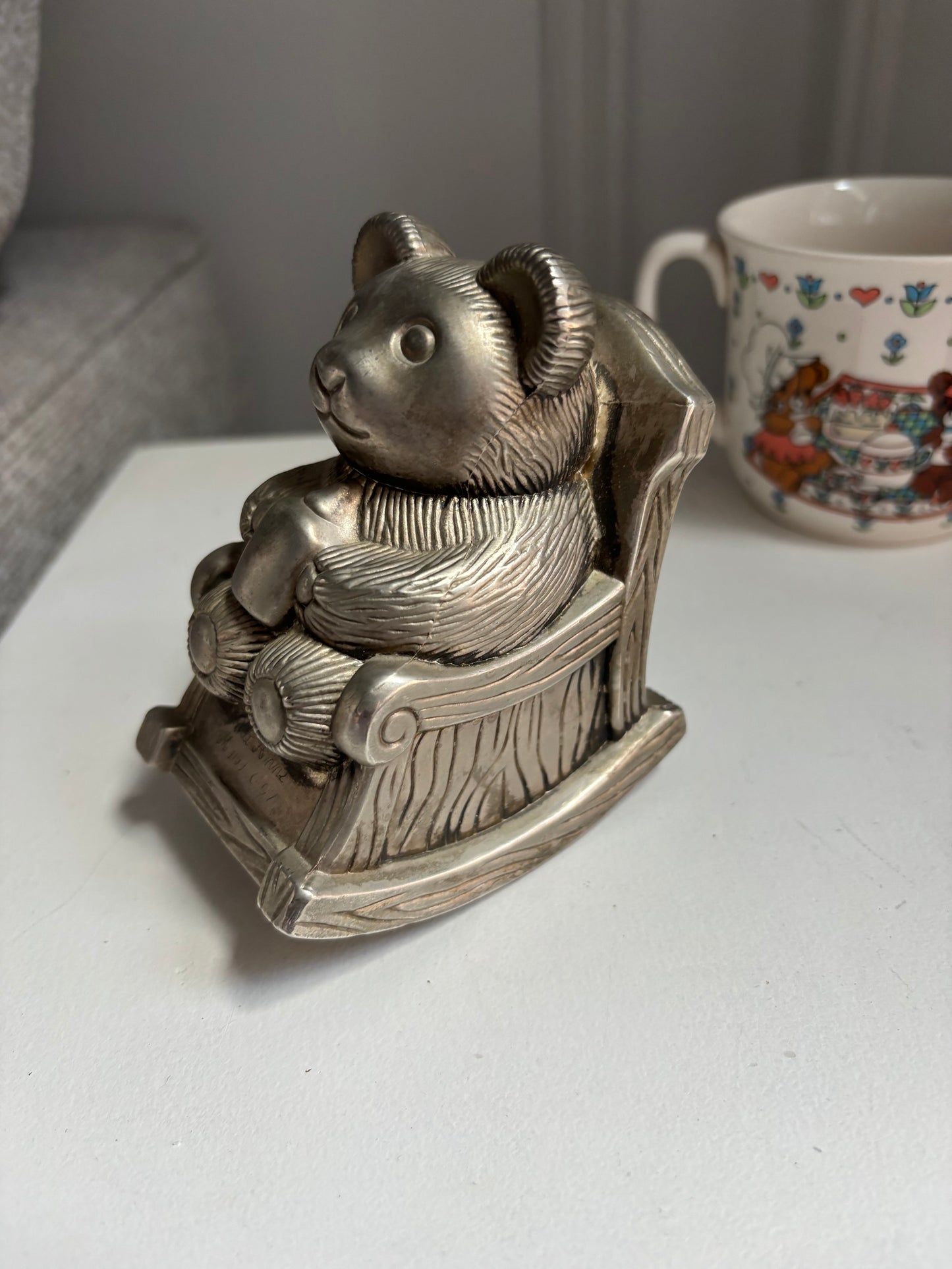 Vintage Silver Plated Rocking Baby Bear Piggy Bank