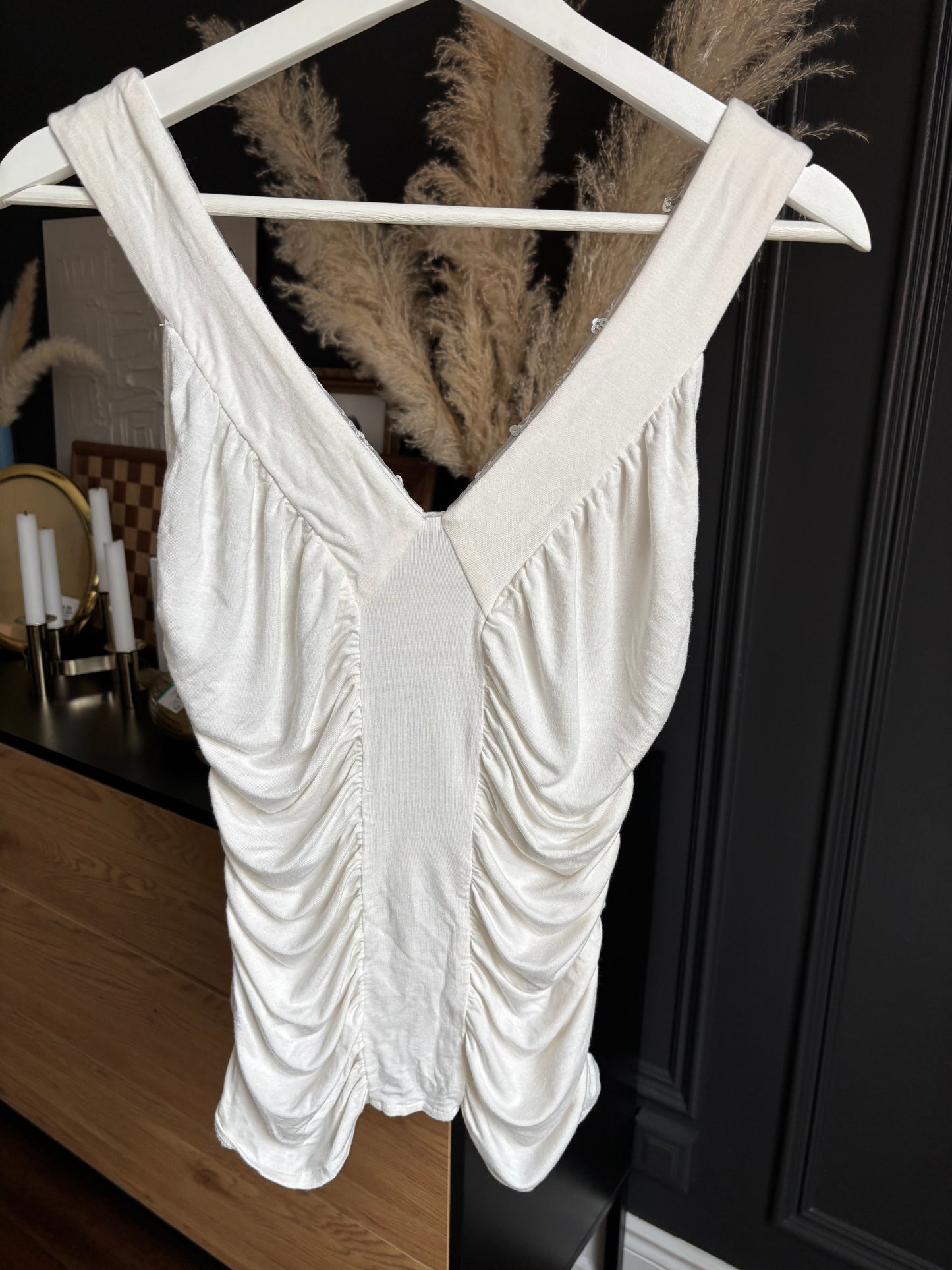 Rouched Sequin Sleeveless Top Size S