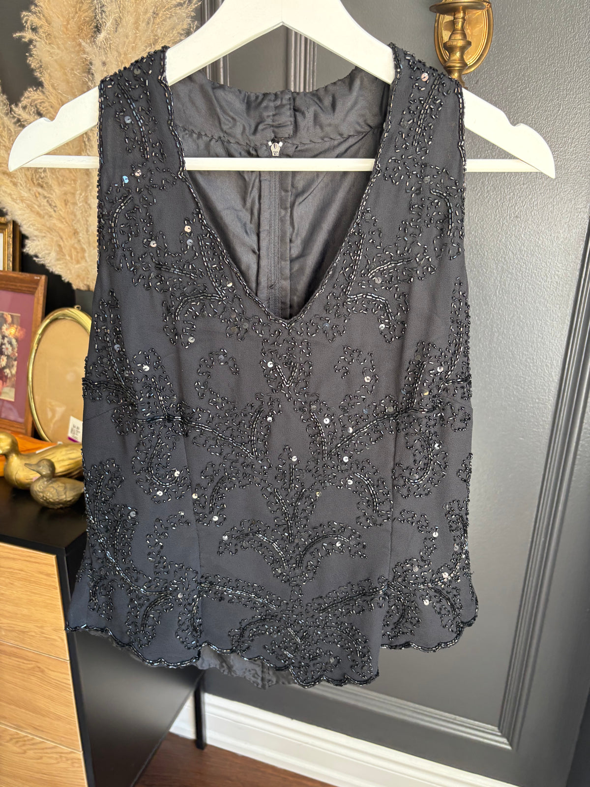 Vintage Sleeveless Black Beaded Top Size M