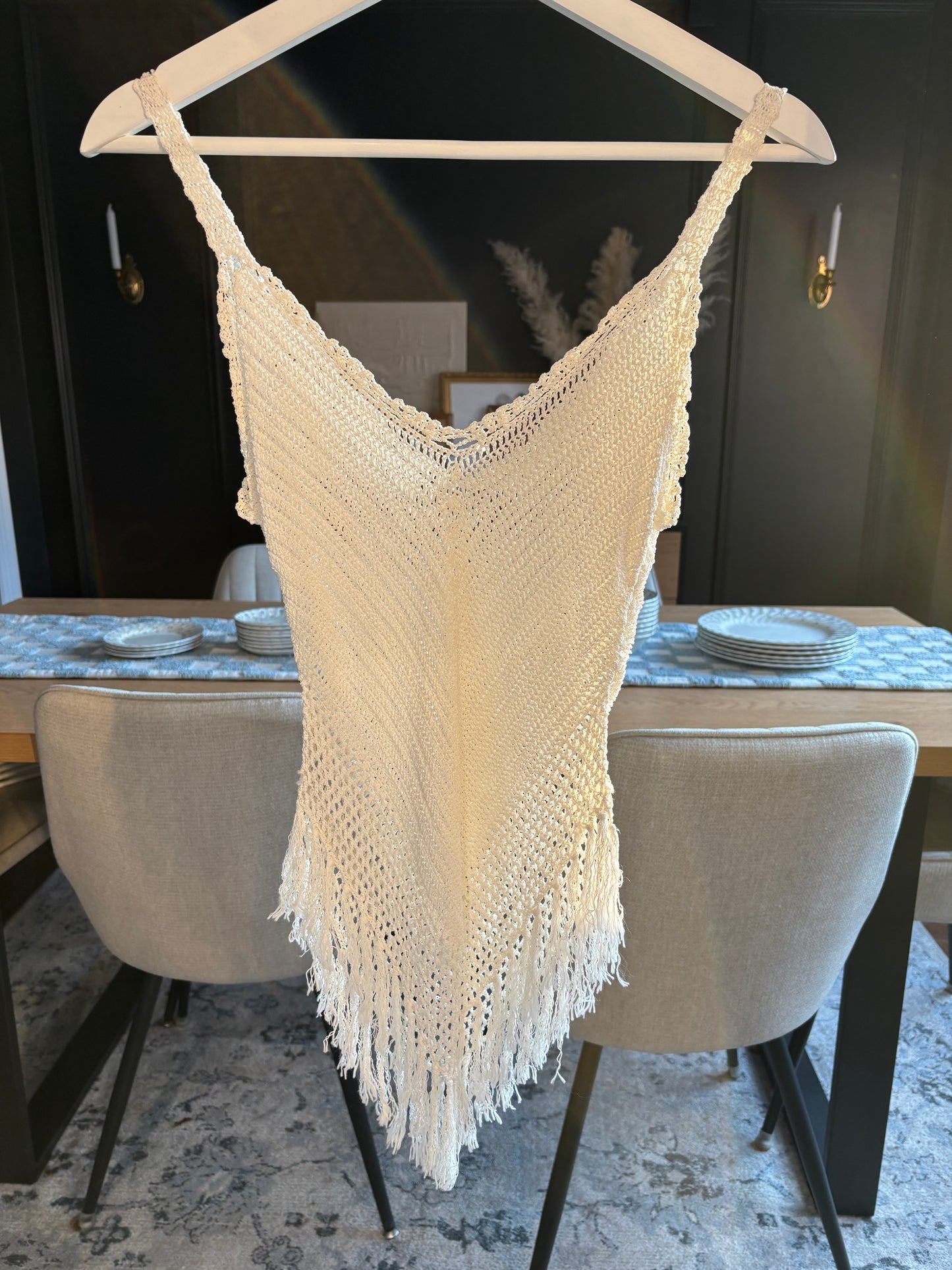 Cream Macrame Knit Top Size S