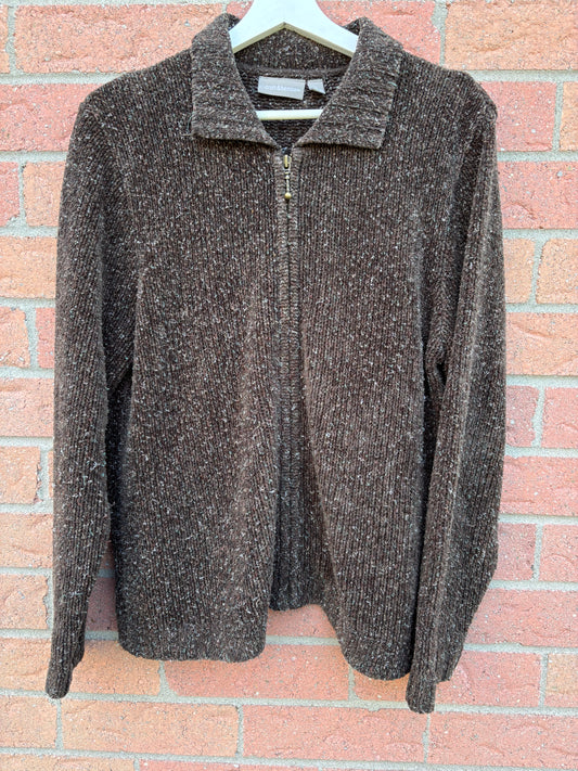 Brown Knit Zip Sweater Size Large