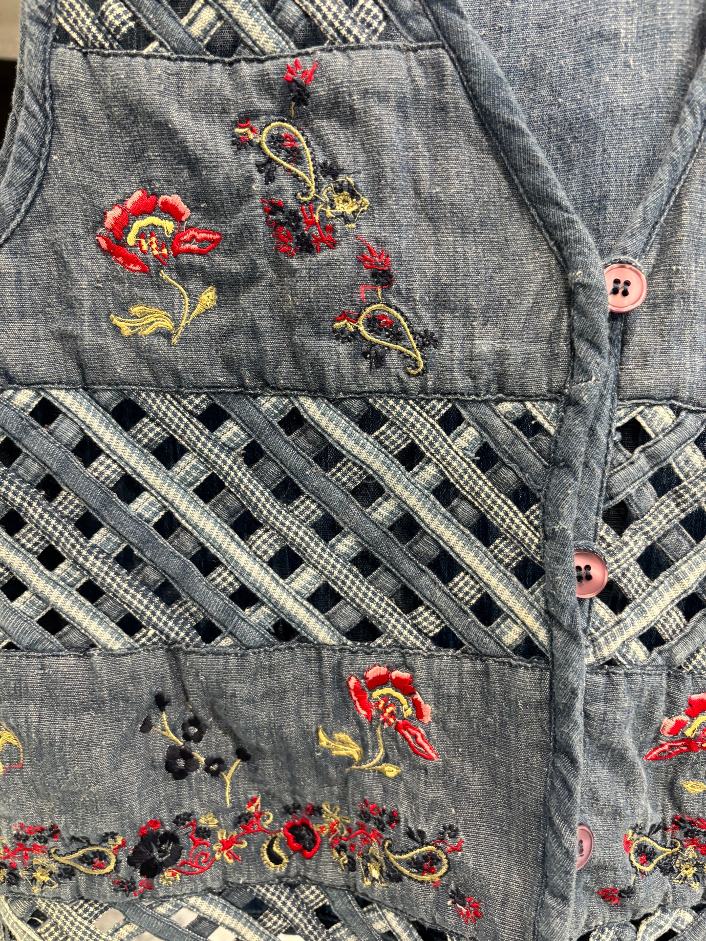 Country Blue Embroidery Vest Size S