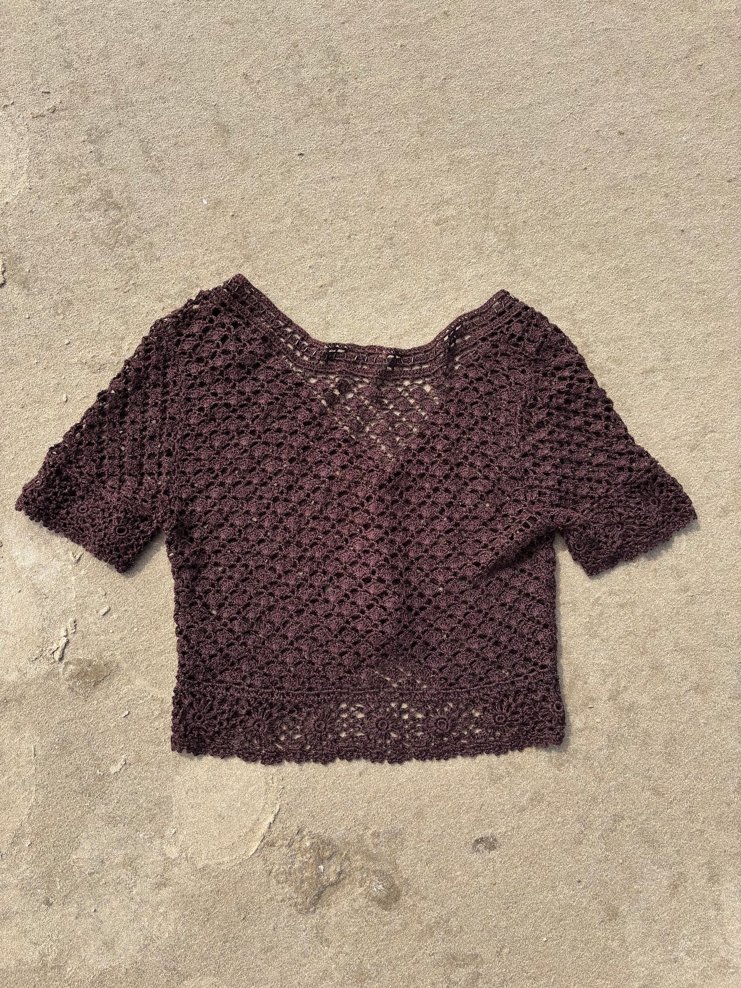 Brown Crochet Cropped Cardigan