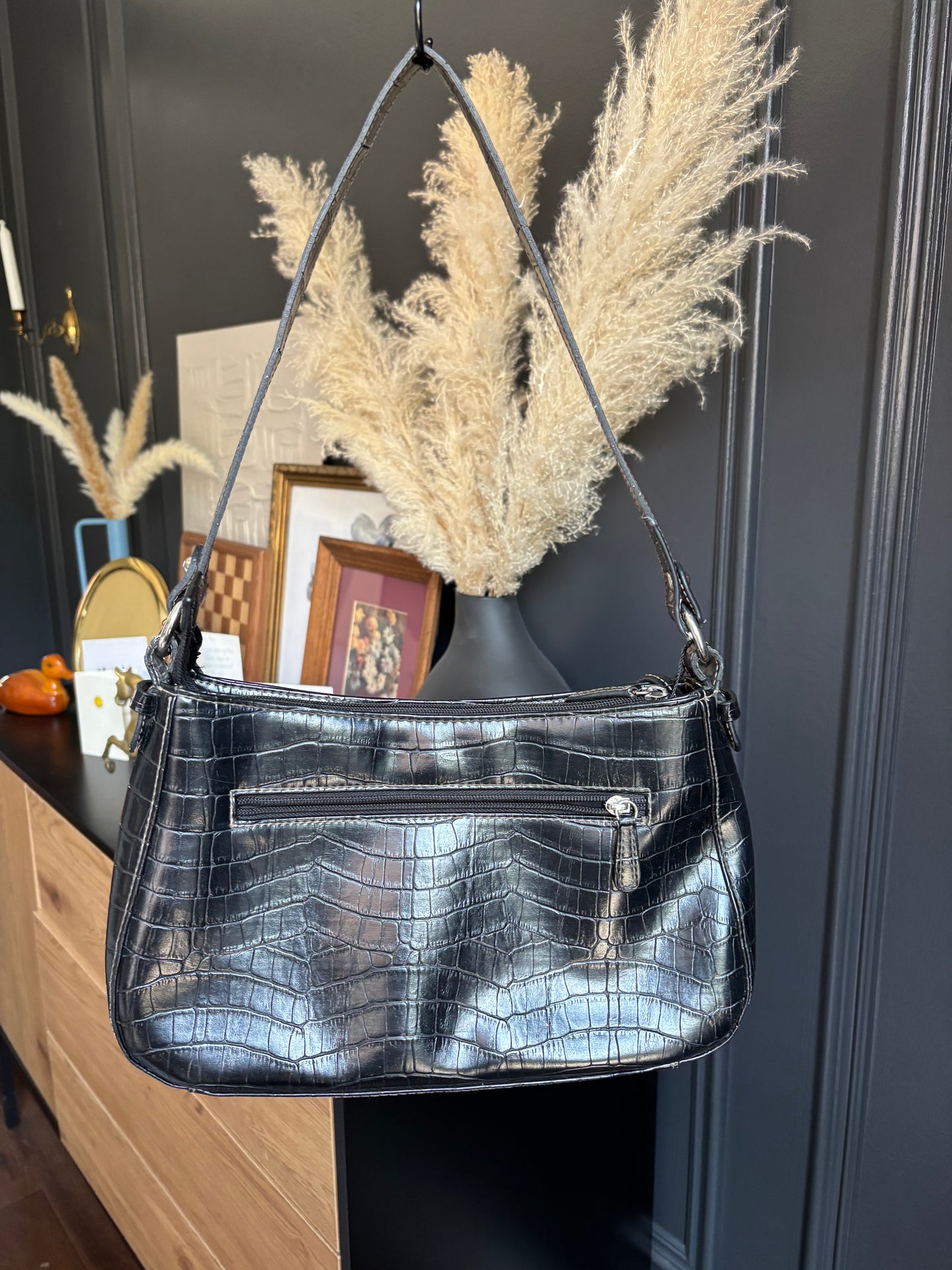 90's Black Croc Shoulder Bag