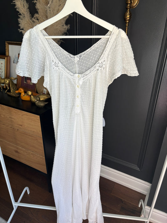 White Dotted Cotton Nightgown Size M