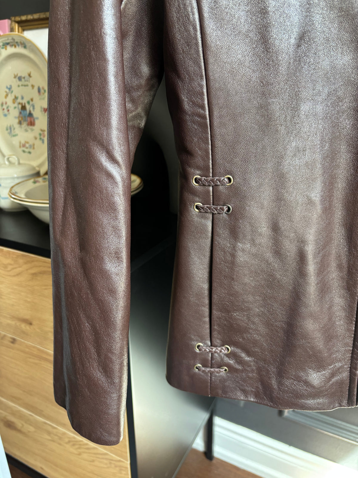 Vintage Dark Brown Leather Fitted Jacket Size S