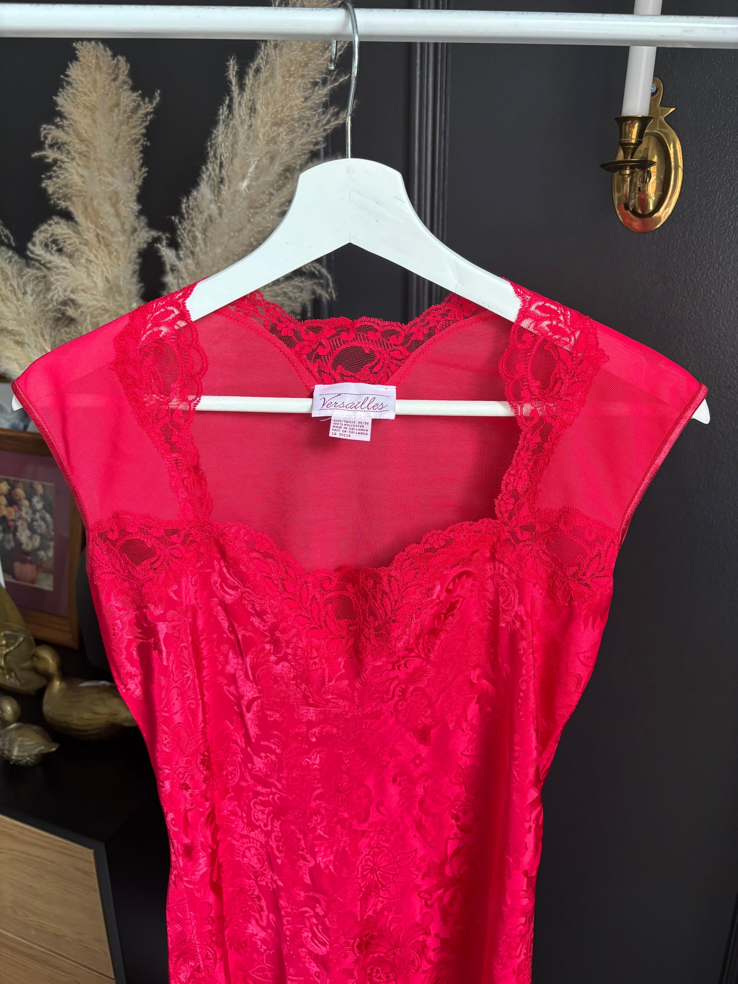 Vintage Long Red Lingerie Dress Size M