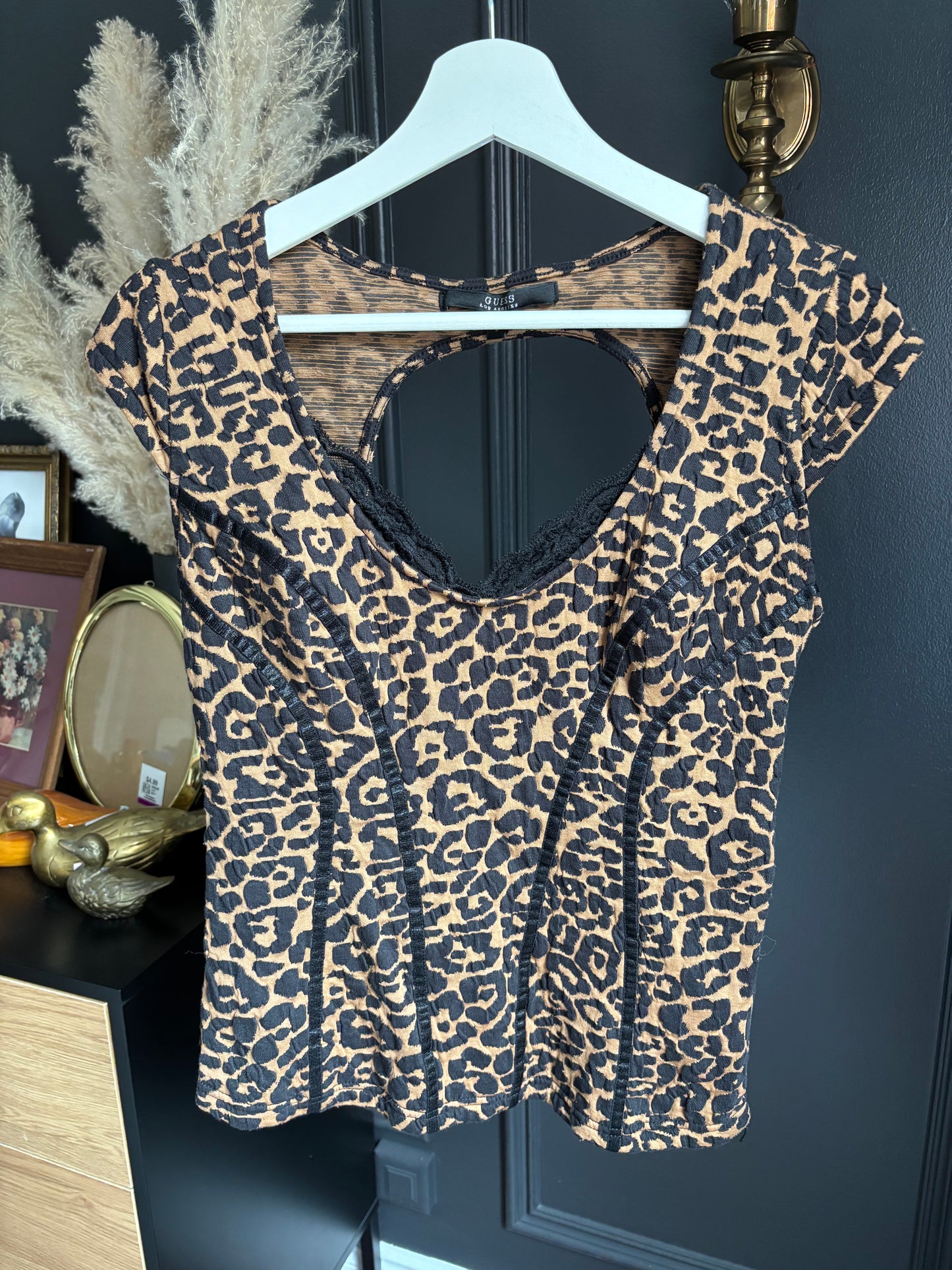 Guess Leopard Print Key Hole Top Size M