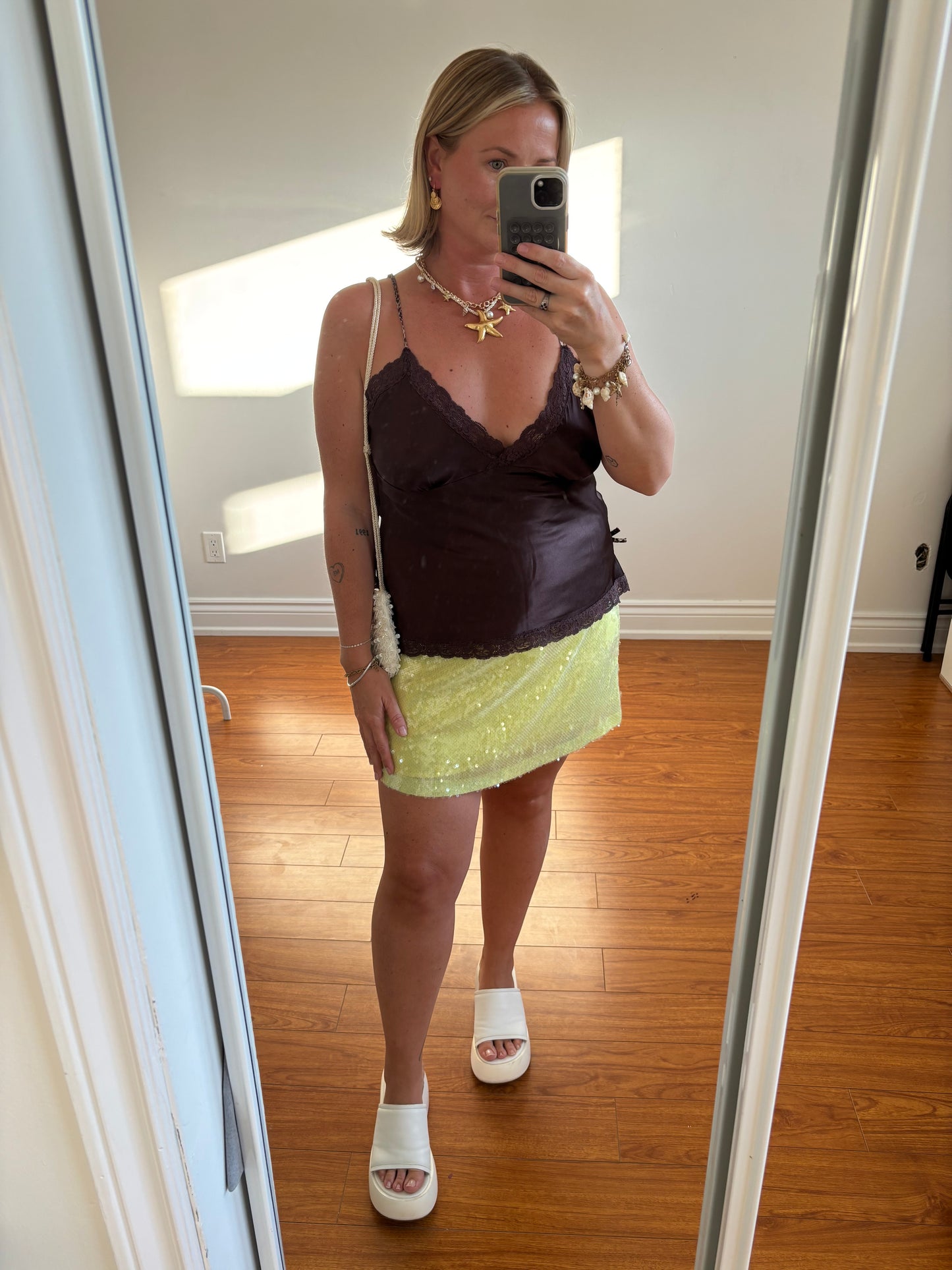 Yellow Zara Sequin Mini Skirt