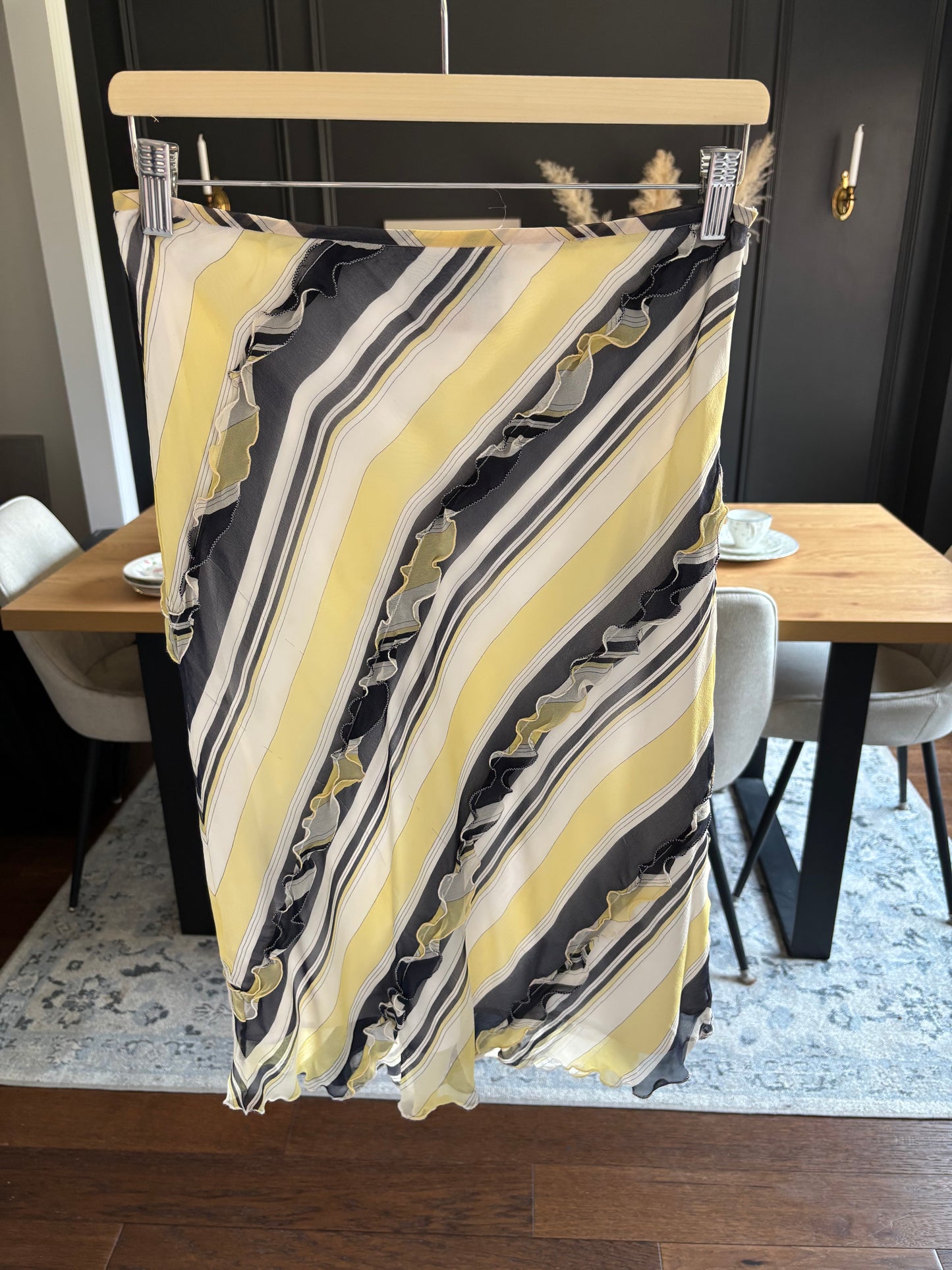 Yellow & Grey Striped Silk Skirt Size 6
