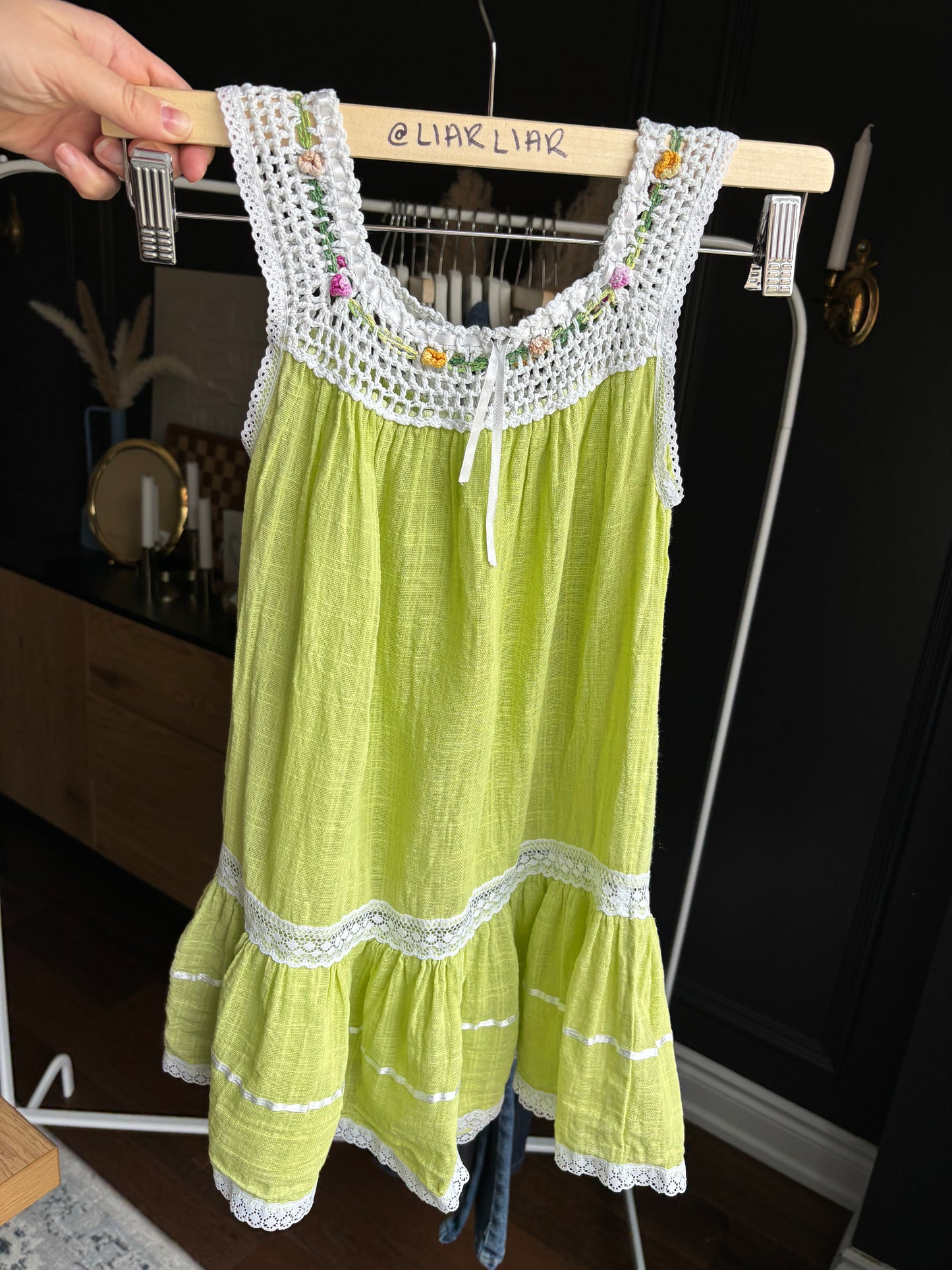 Green Crochet Detail Top Size S