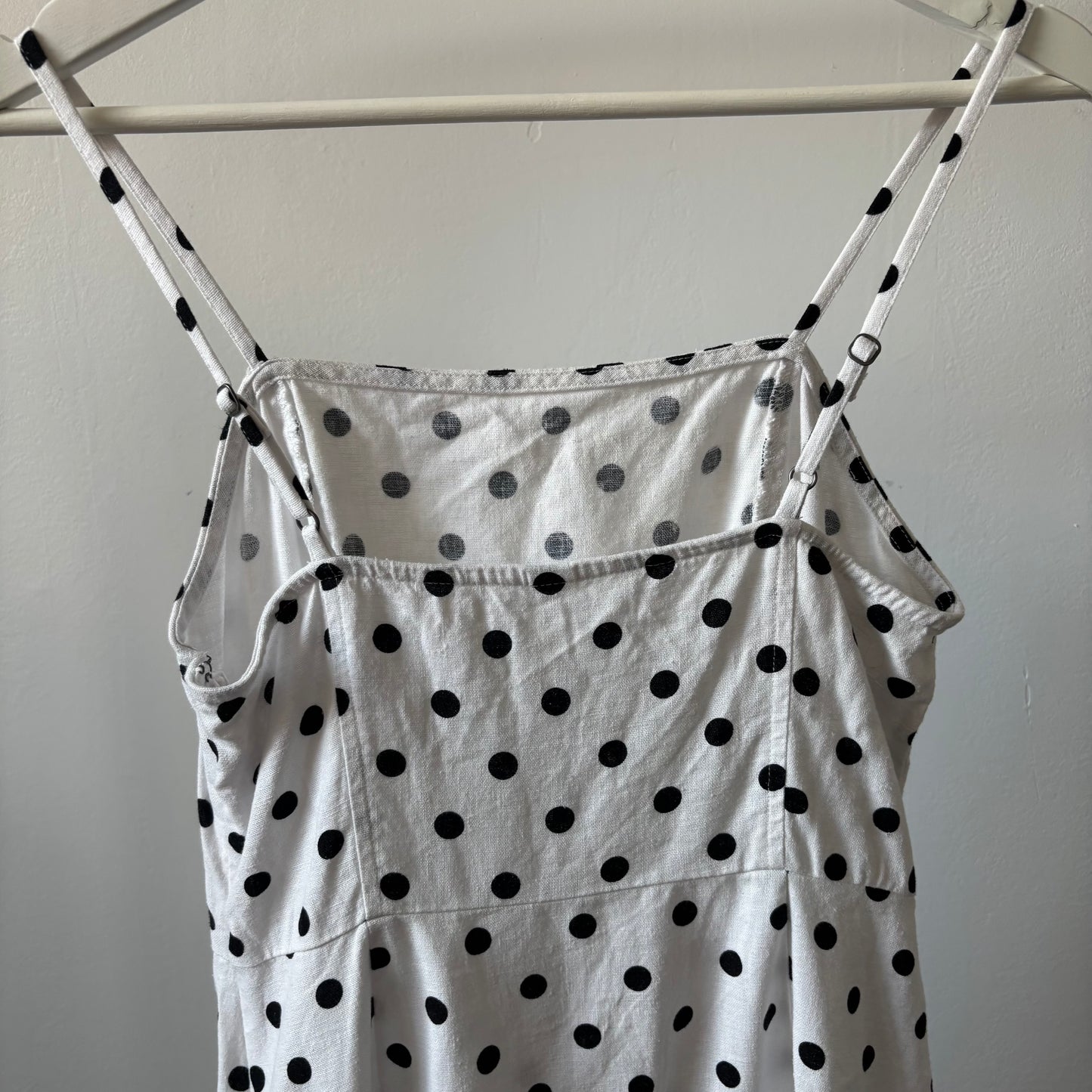 Linen Blend White & Black Polka Dot Dress