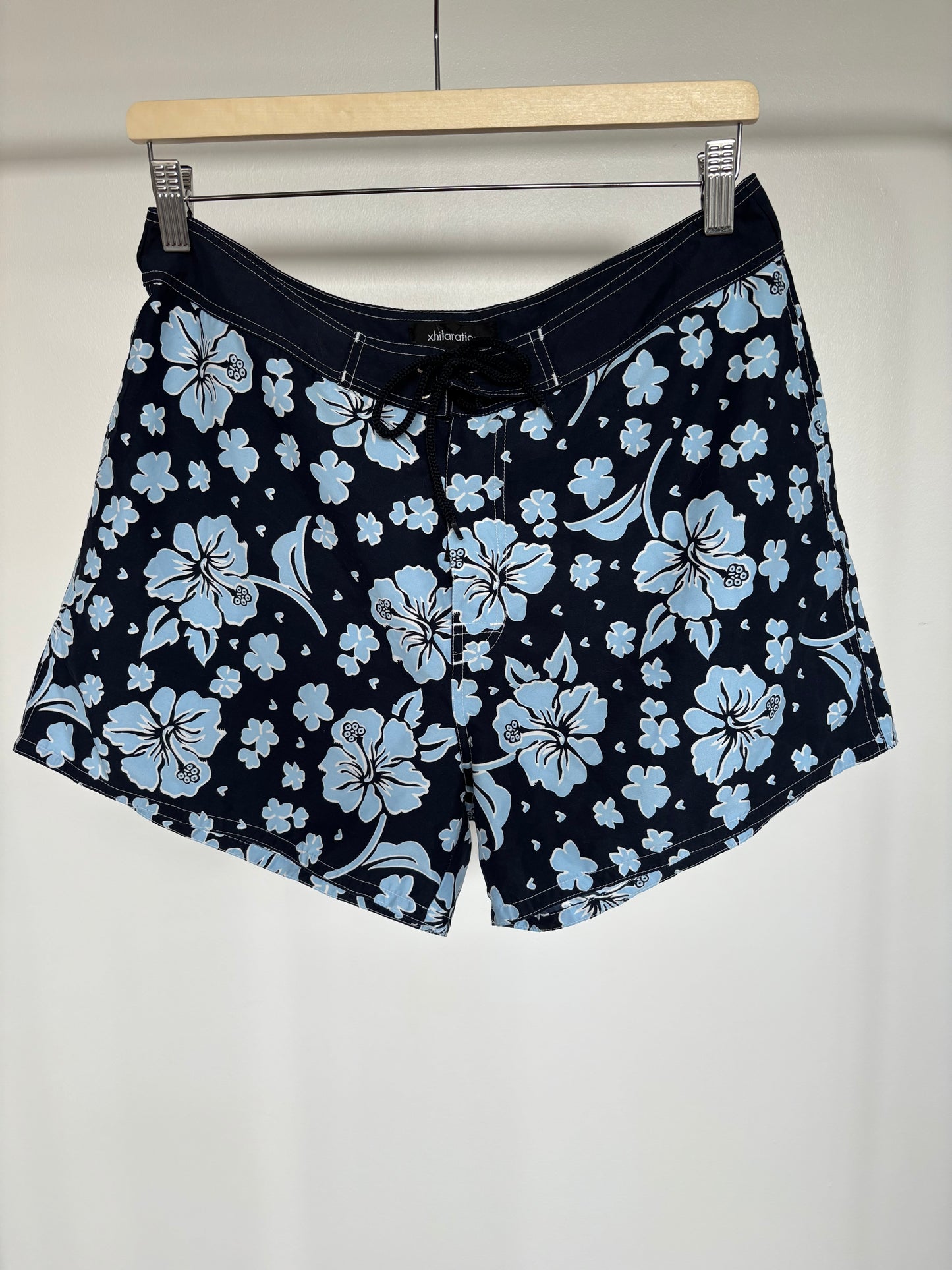 Vintage Blue Hibiscus Swim Shorts