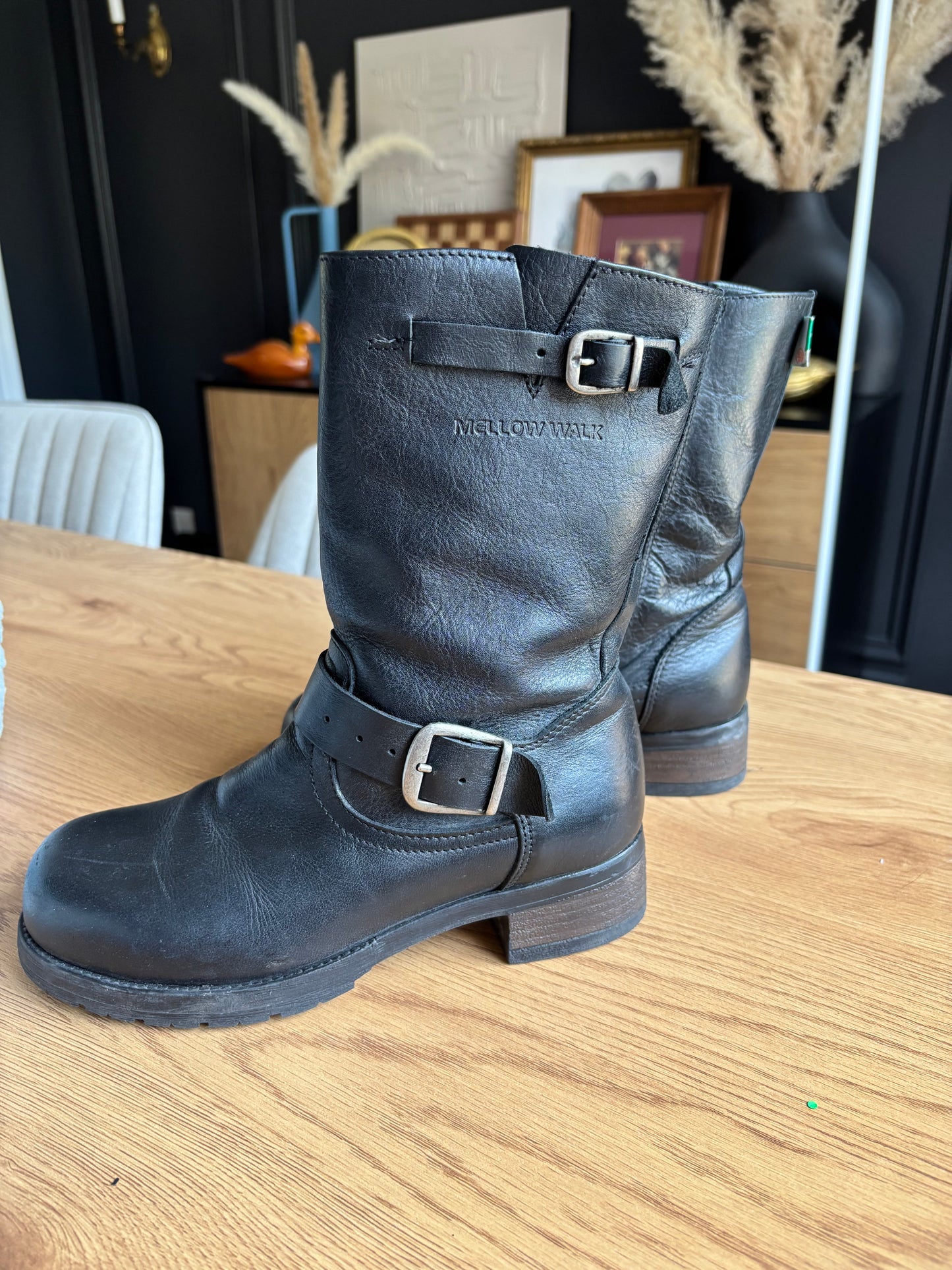 Short Leather Biker Boots Size 6