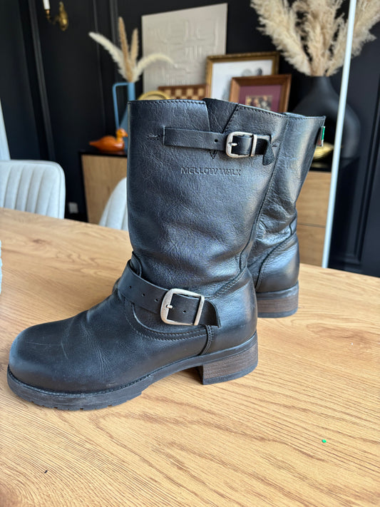Short Leather Biker Boots Size 6