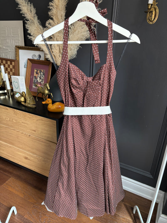 Vintage Brown & White Polka Dot Dress Size XS