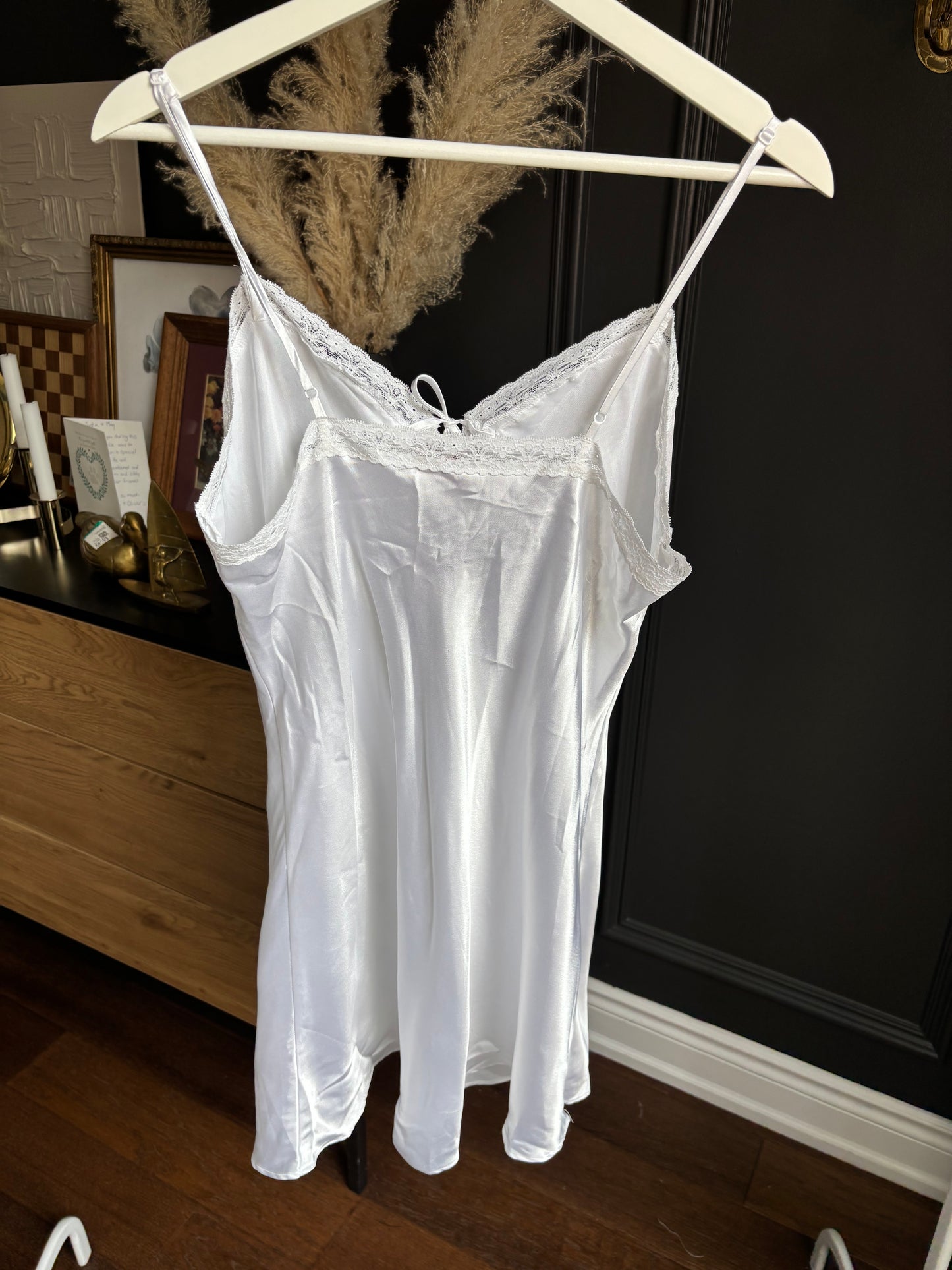 2 Piece White Satin Slip and Lace Robe Size L